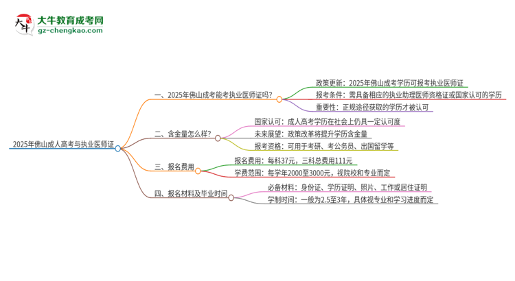 2025年佛山成考學(xué)歷也能考執(zhí)業(yè)醫(yī)師證嗎？思維導(dǎo)圖